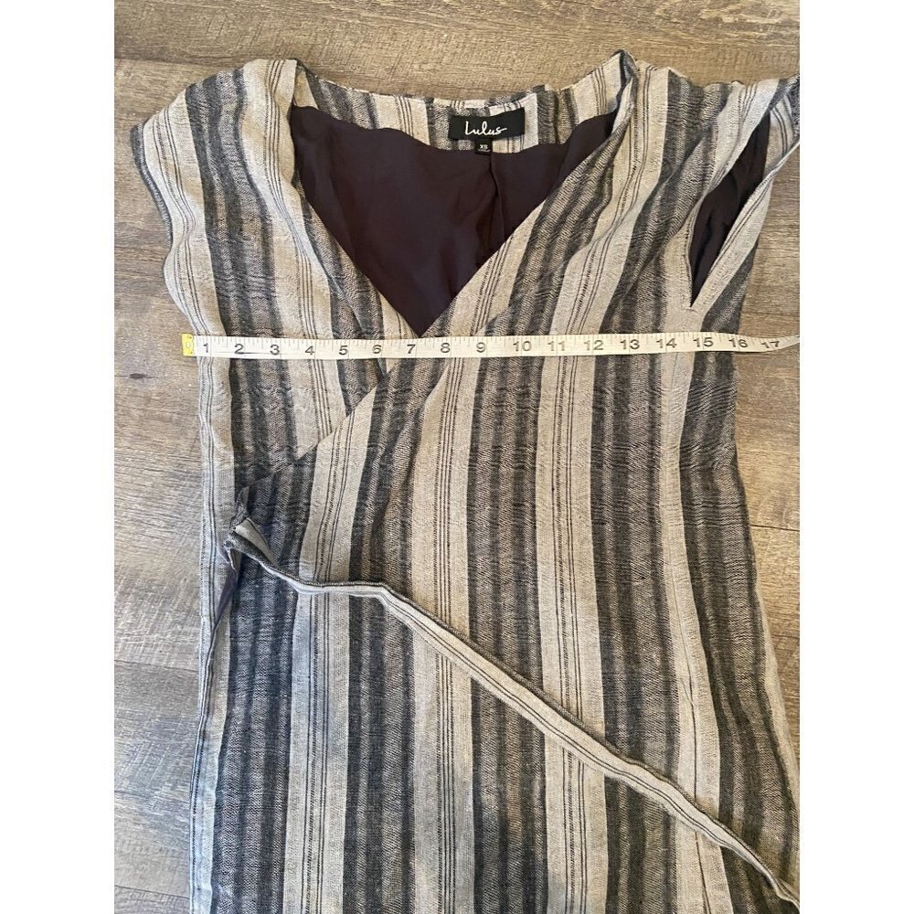 Lulu's Island Retreat Grey Striped Wrap Dress 100% Cotton Size XS - Picture 9 of 10